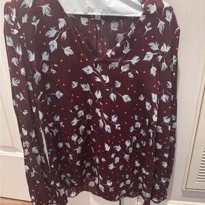 Jigsaw Burgundy Floral V-Neck Blouse